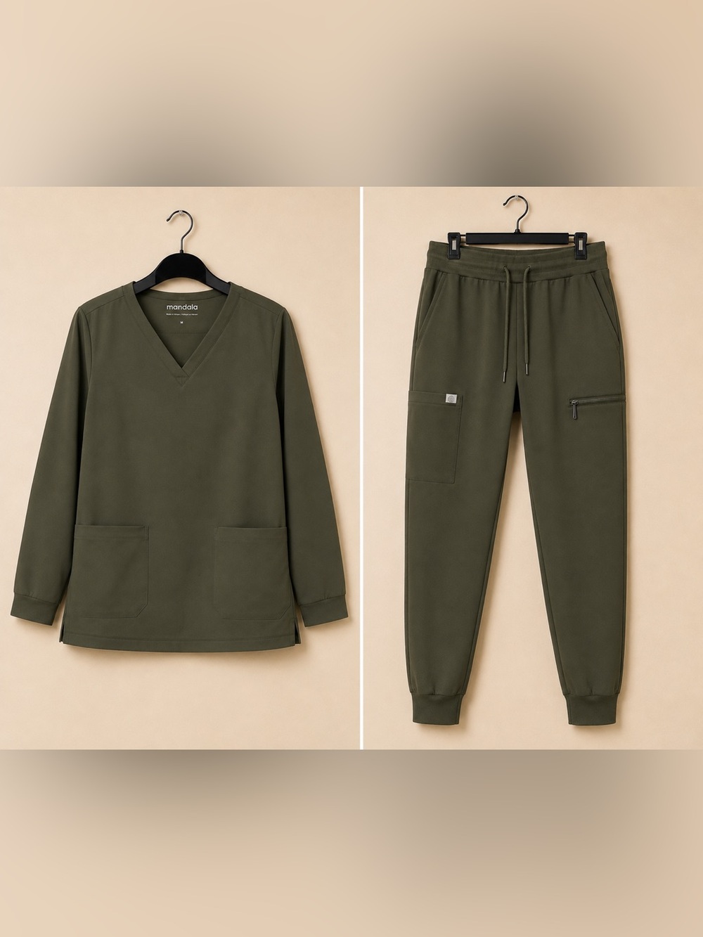 Women's Olive V-Neck scrub Top & Jogger Set — Relaxed V-Neck - Picture 2 of 3